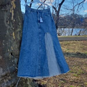 Primark Blue Two-Tone Denim Maxi Skirt with Front Panel